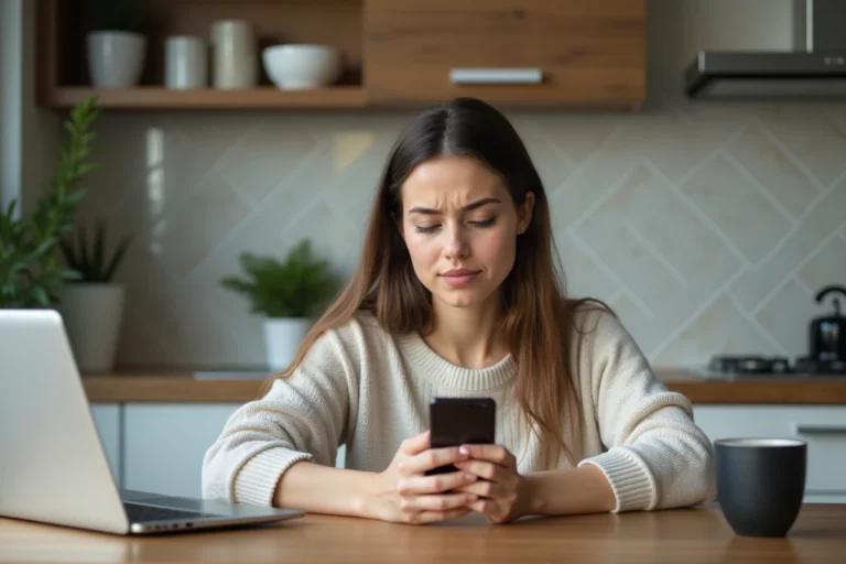 Jeune femme pensant dans une cuisine moderne